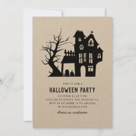 Spooky Black hemsökt hus. Halloween fest rustic Inbjudningar