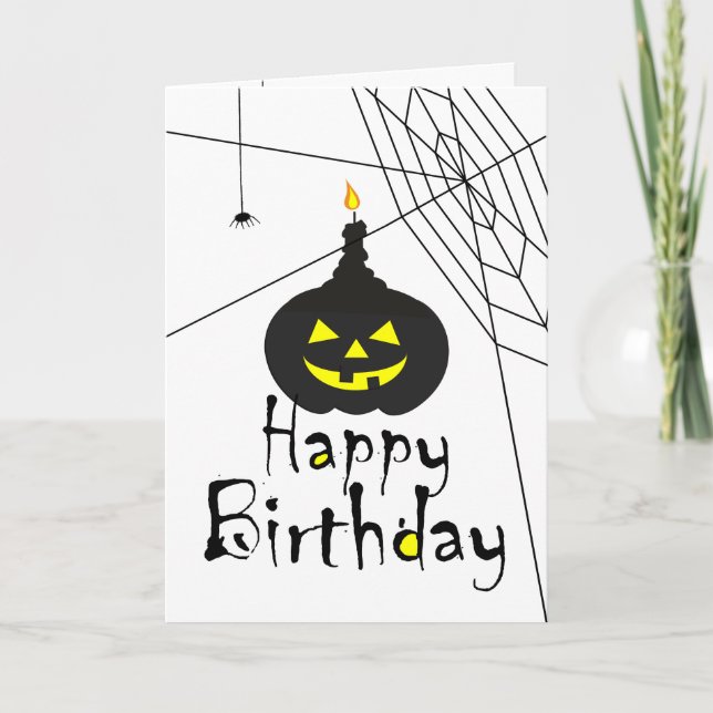 Spooky Black Jack O'Lantern Grattis på födelsedage Tack Kort (Framsida)