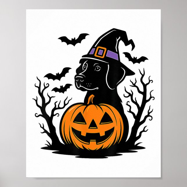 Spooky Black Labrador Retriever Witch Hat Pumpkin Poster (Framsidan)