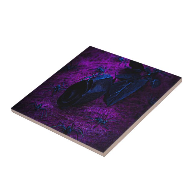 Spooky Black Material Ro, Black Spiders Kakelplatta (Sidan)