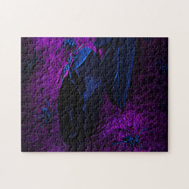 Spooky Black Material Ro, Black Spiders Pussel (Horisontell)