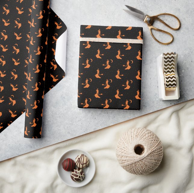 Spooky Black & Orange Witch Wrapping Papper Roll Presentpapper (Hantverk)
