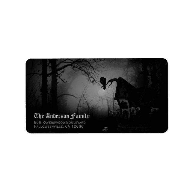 Spooky Black Raven Halloween Returadress Adressetikett (Framsidan)