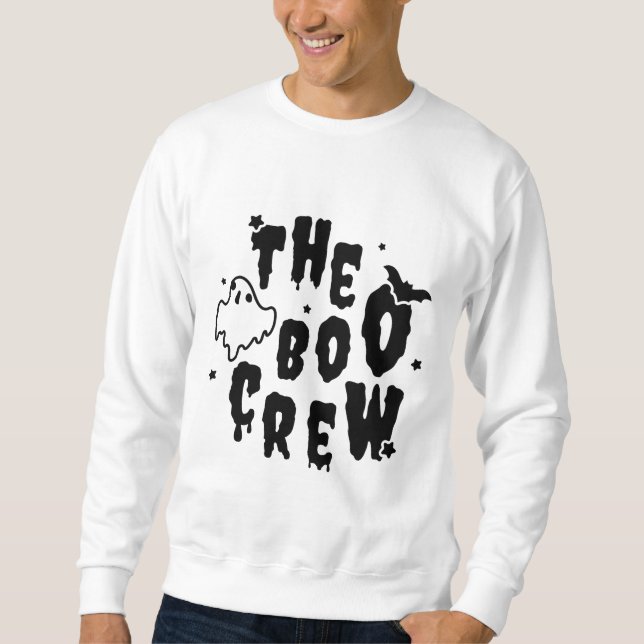 Spooky Black White "Boo Crew"-grafik Lång Ärmad Tröja (Framsida)