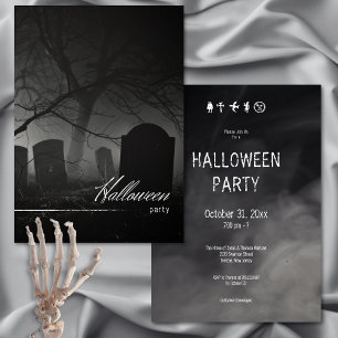 Spooky Black & White Cemetery Halloween fest Inbjudningar