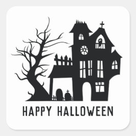 Spooky Black white hemsökt hus. Happy halloween Fyrkantigt Klistermärke