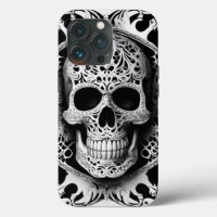 Spooky Black & White Smiling Snöre Skull