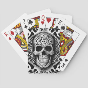 Spooky Black & White Smiling Snöre Skull Casinokort