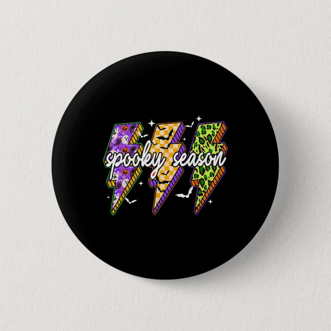 Spooky Blixt Bolt Funny Halloween Spooky Seaso Knapp (Framsida)