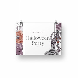 Spooky Blommigt Halloween Födelsedagsfest Card Poster