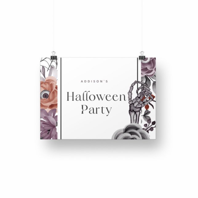 Spooky Blommigt Halloween Födelsedagsfest Card Poster (Skapare uppladdad)