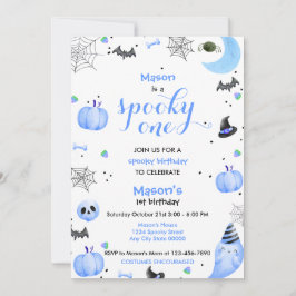 Spooky Blue Ghost 1:a Birthday Inbjudningar
