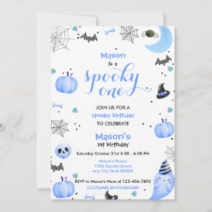 Spooky Blue Ghost 1:a Birthday Inbjudningar
