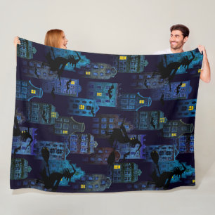 SPOOKY BLUE HALLOWEEN CITYSCAPE FLEECEFILT