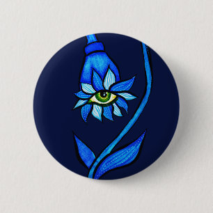 Spooky Blue Öga Flower Monster - Creepy Horror Art Knapp