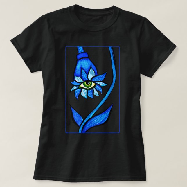 Spooky Blue Öga Flower Monster - Creepy Horror Art T Shirt (Design framsida)