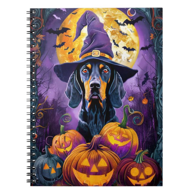 Spooky Bluetick Coonhound Halloween Witch Pumpkin Anteckningsbok (Framsidan)