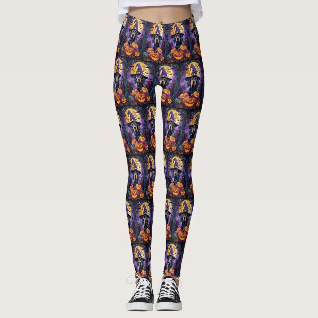 Spooky Bluetick Coonhound Halloween Witch Pumpkin Leggings (Framsida)