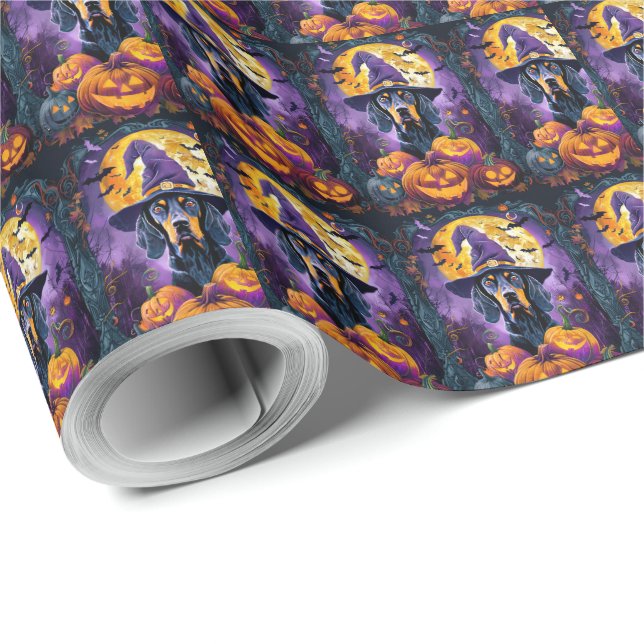 Spooky Bluetick Coonhound Halloween Witch Pumpkin Presentpapper (Rulle Hörn)