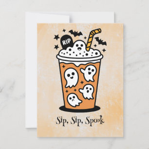 spooky boba,Kawaii boo, söt pooky halloween Vykort
