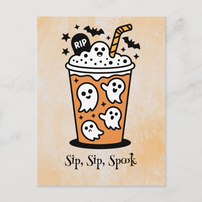 spooky boba,Kawaii boo, söt pooky halloween Vykort (Framsida)
