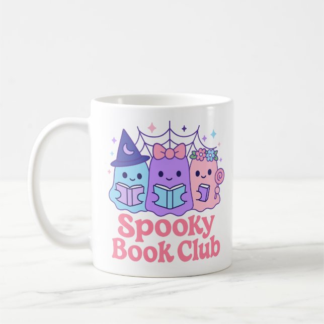 Spooky Bok Klubb Cute Ghost Reading Kaffemugg (Vänster)