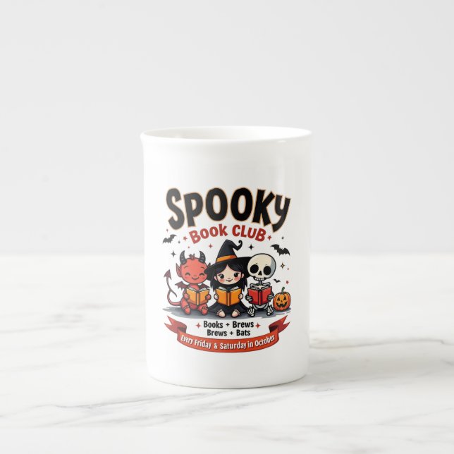 Spooky Bok Klubb Halloween China Mugg Benporslin Mugg (Framsidan)