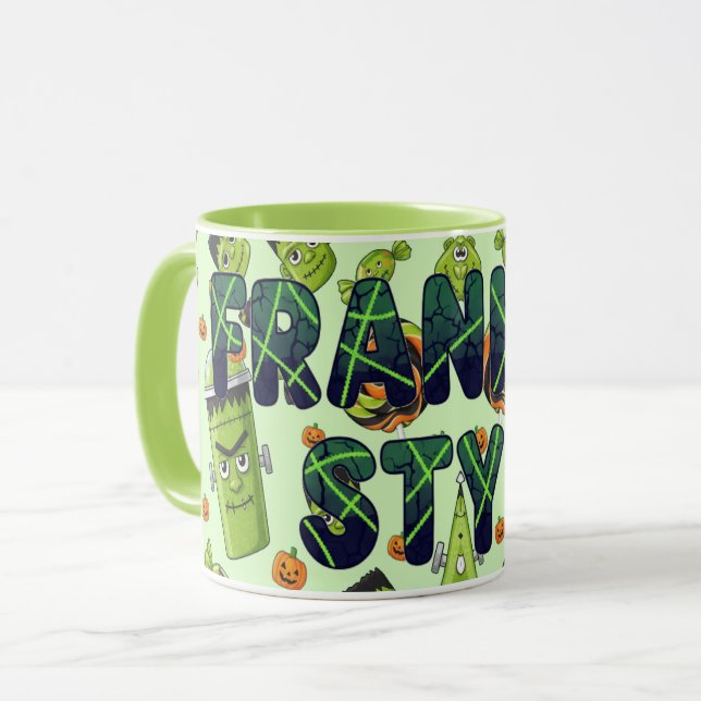 Spooky Bold Frankenstein Halloween Aesthetic Mugg (Framsida vänster)