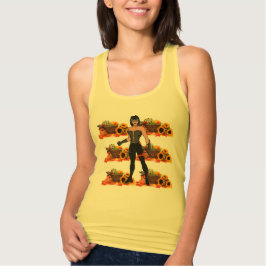 Spooky Bold Halloween Catshe Linne Med Racerback