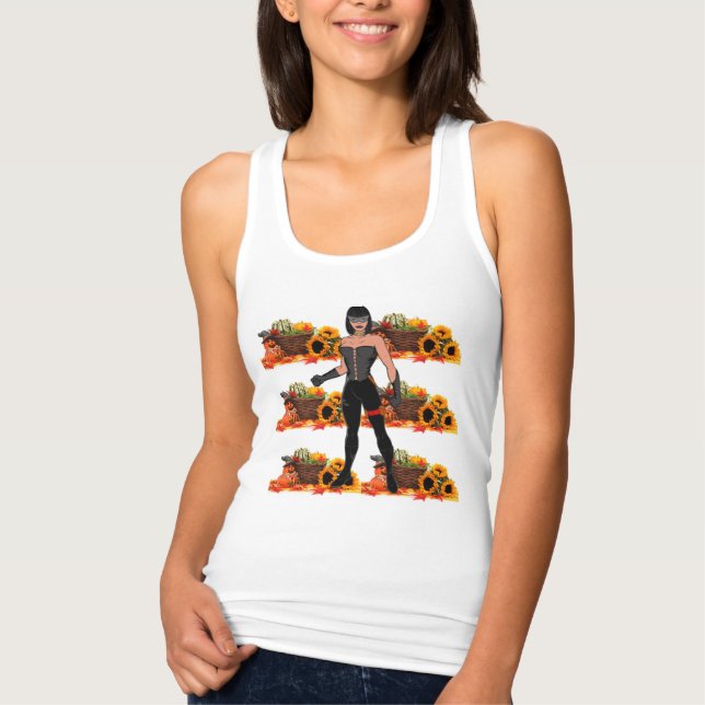 Spooky Bold Halloween Catshe Linne Med Racerback (Framsida)