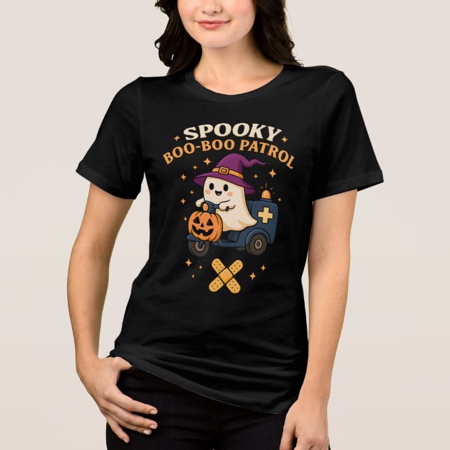 Spooky Boo-Boo Patrol Pediatriska sjuksköterskor T Shirt (Framsida)