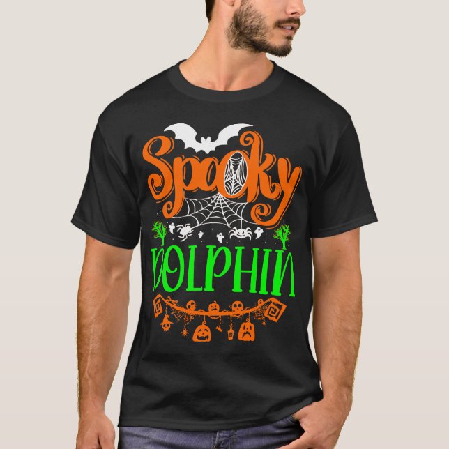 Spooky Boo Halloween Animal Dolphin Giftidea T Shirt (Framsida)