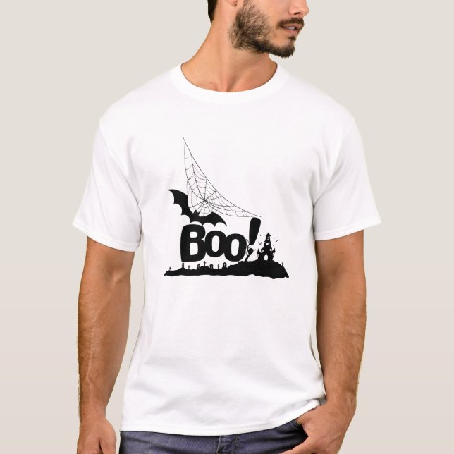 Spooky "Boo"! Halloween Silhouette T Shirt (Framsida)