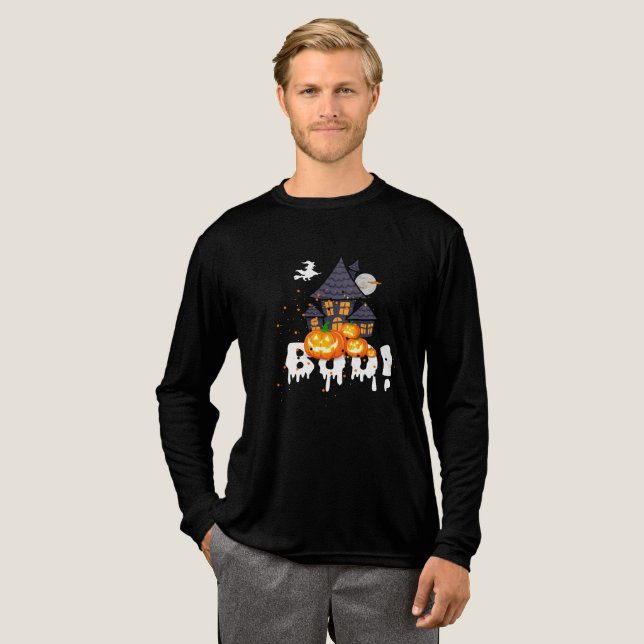 Spooky "BOO"! Halloween T-Shirt med hemligt hus (Hel framsida)