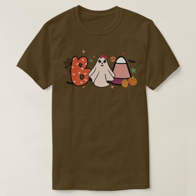Spooky Boo Hippie Ghost Costume Pumpkin Groovy Hal T Shirt (Design framsida)