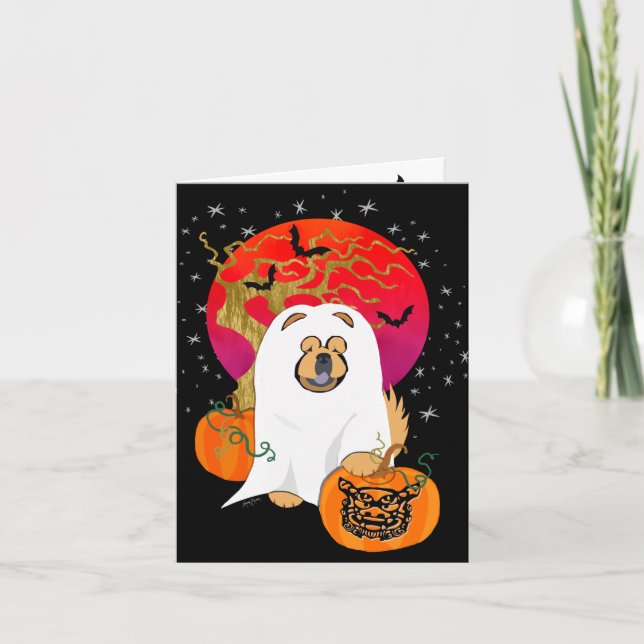 SPOOKY BOO-HUND - Chow Art-kort Helgkort (Framsida)
