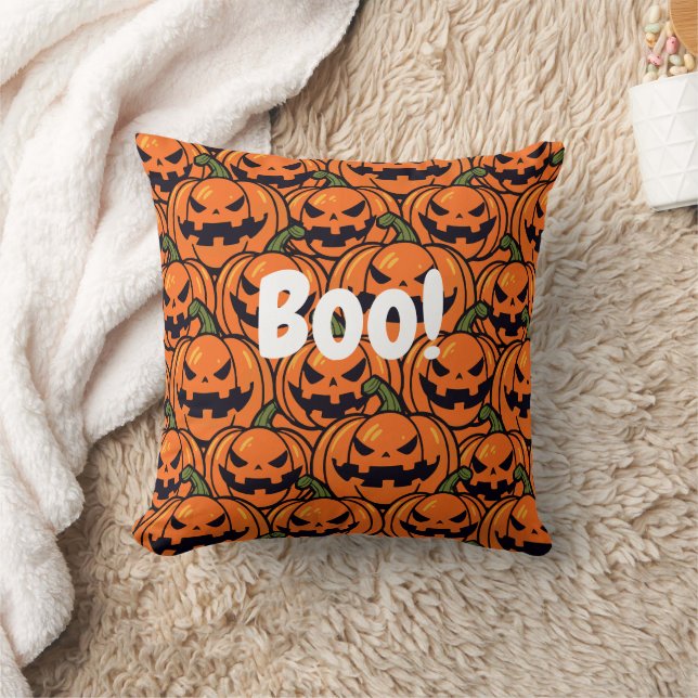 Spooky Boo pumkin jack-o-lantern Halloween Kudde (Filt)