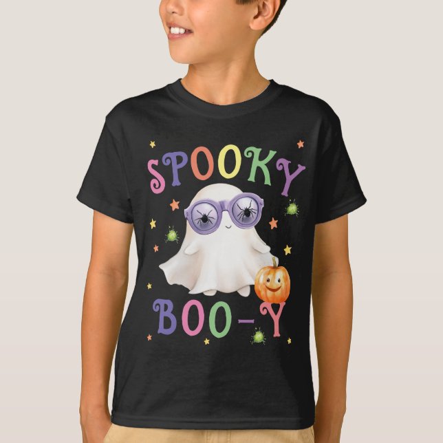 Spooky Boo-y Bright Text Black Boys T-Shirt (Framsida)