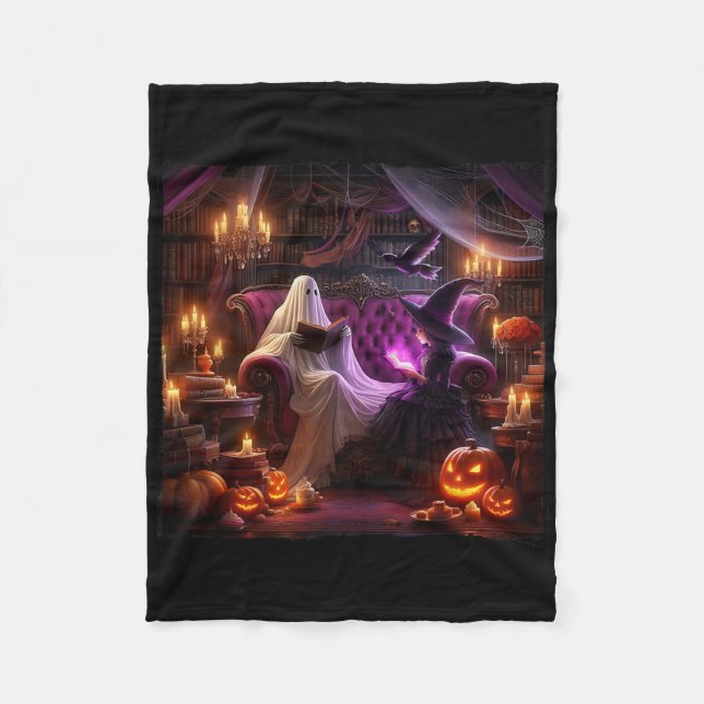 Spooky Bookish Haunted Halloween Vintage Bookstore Fleecefilt (Framsidan)
