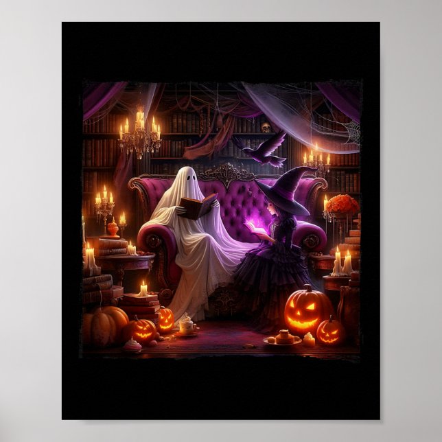 Spooky Bookish Haunted Halloween Vintage Bookstore Poster (Framsidan)