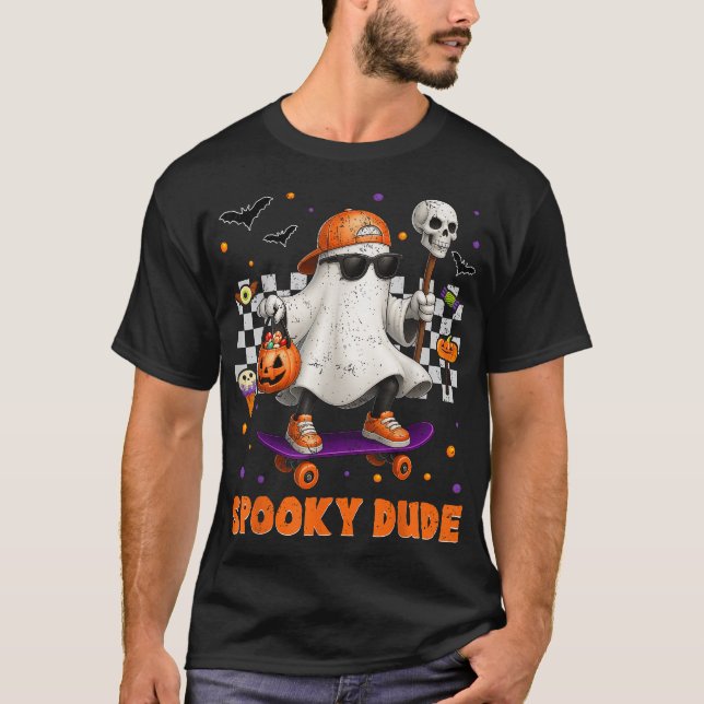 Spooky Boy Boo Ghost Halloween T Shirt (Framsida)