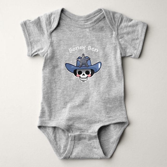 Spooky Boy Halloween, Skeleton Cowboy Bodysuit T Shirt (Framsida)