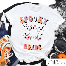 Spooky Bride, Halloween Wifey, Retro Floral Ghost. T Shirt