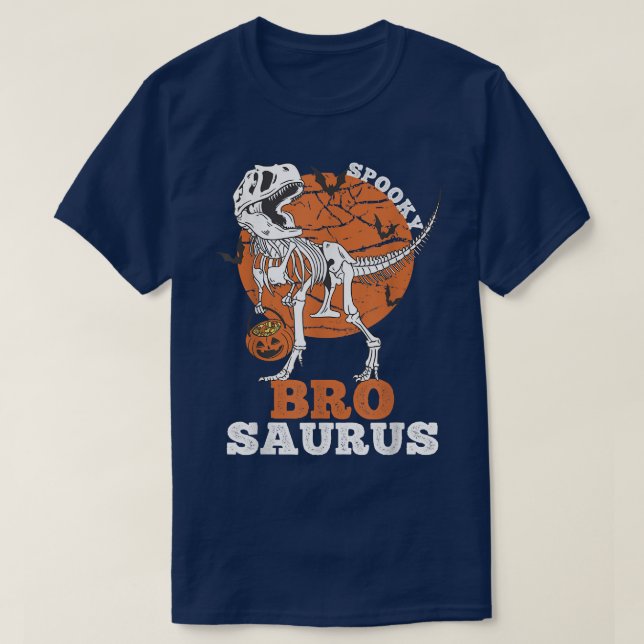 Spooky Bro Saurus Dinosaur Skeleton T rex Pumpkin Shirt (Design framsida)