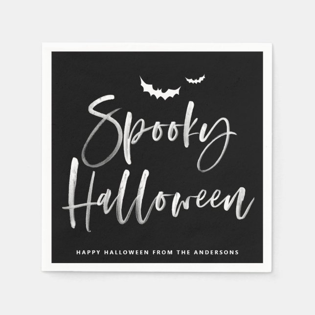 Spooky Brush Lettering Black Halloween fest Pappersservett (Framsidan)