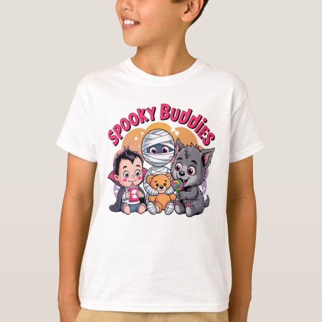 Spooky Buddies Halloween Kids Tee" T Shirt (Framsida)
