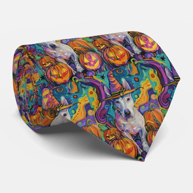 Spooky Bull Terrier Halloween Witch och Pumpkin Slips (Rullad)