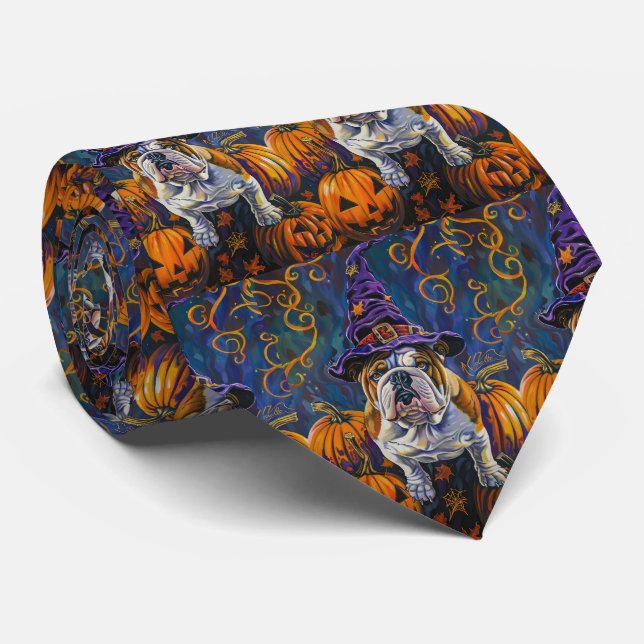 Spooky Bulldog Halloween Witch och Pumpkin Slips (Rullad)