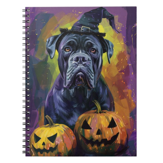 Spooky Bullmastiff Hund Halloween Witch och Pumpki Anteckningsbok (Framsidan)