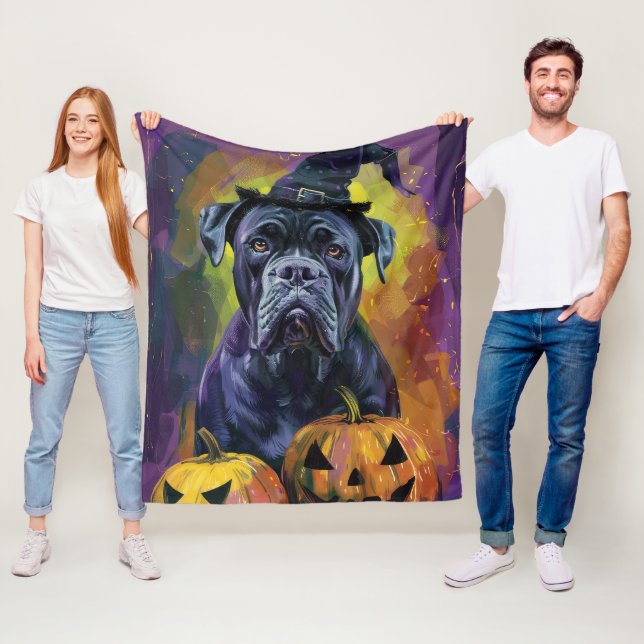 Spooky Bullmastiff Hund Halloween Witch och Pumpki Fleecefilt (På plats)